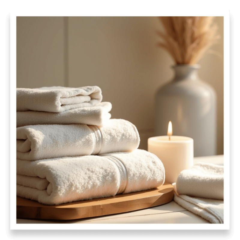 spa towel and candle